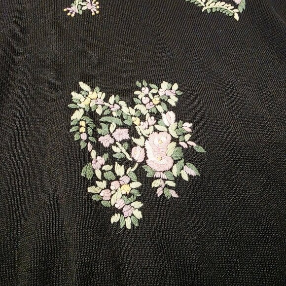 Vtg Womens Stefano Basics Black Floral Embroider Short Sleeve Blouse 22/24 - Picture 2 of 6